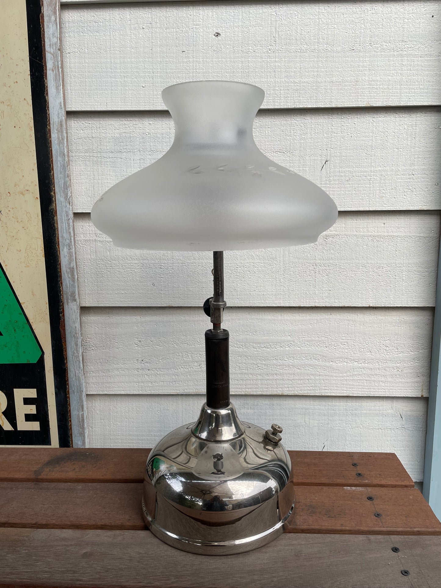 1920's COLEMAN Quick-Lite CQ Lamp & Frosted Glass Shade