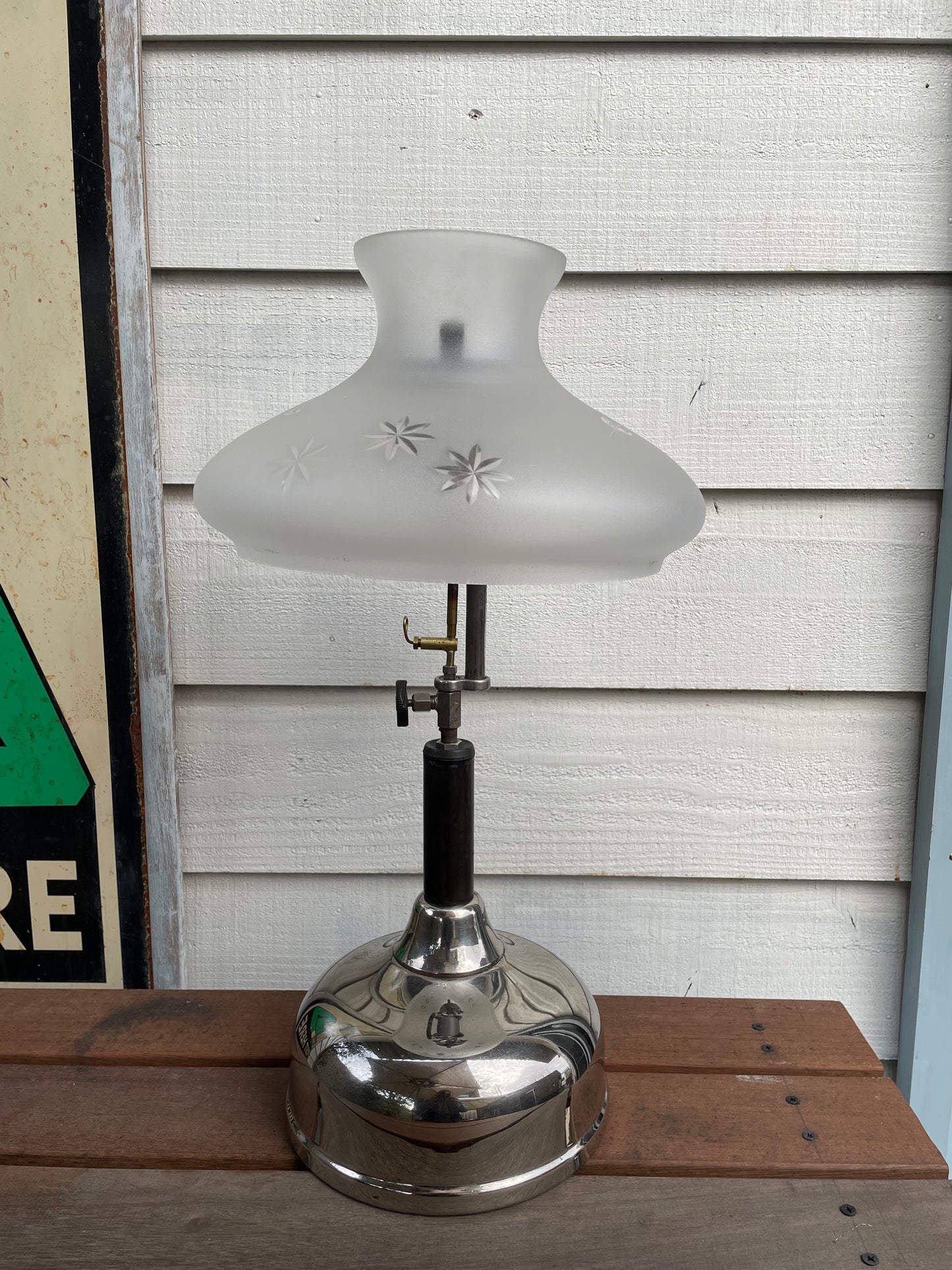1920's COLEMAN Quick-Lite CQ Lamp & Frosted Glass Shade