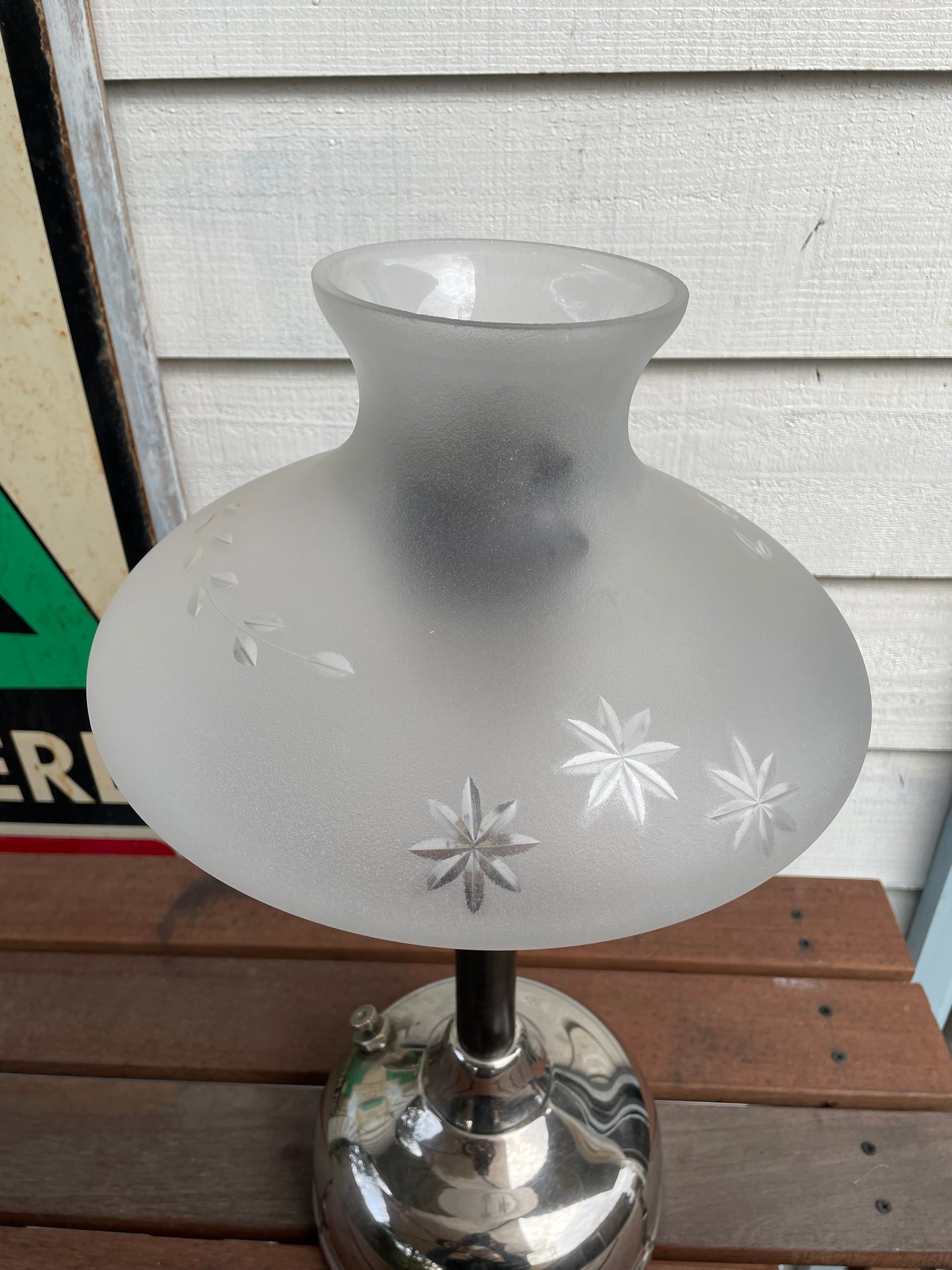 1920's COLEMAN Quick-Lite CQ Lamp & Frosted Glass Shade