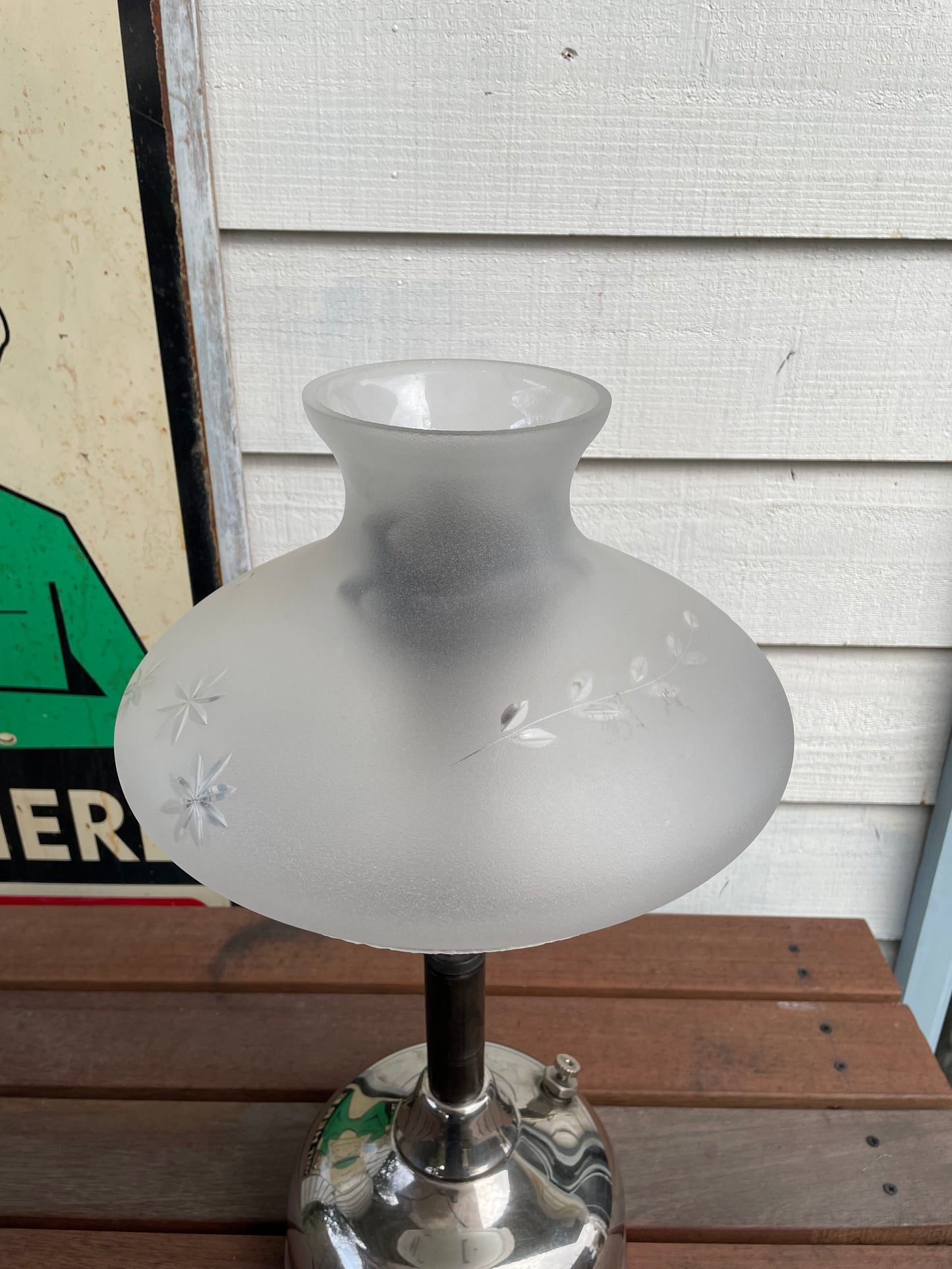 1920's COLEMAN Quick-Lite CQ Lamp & Frosted Glass Shade