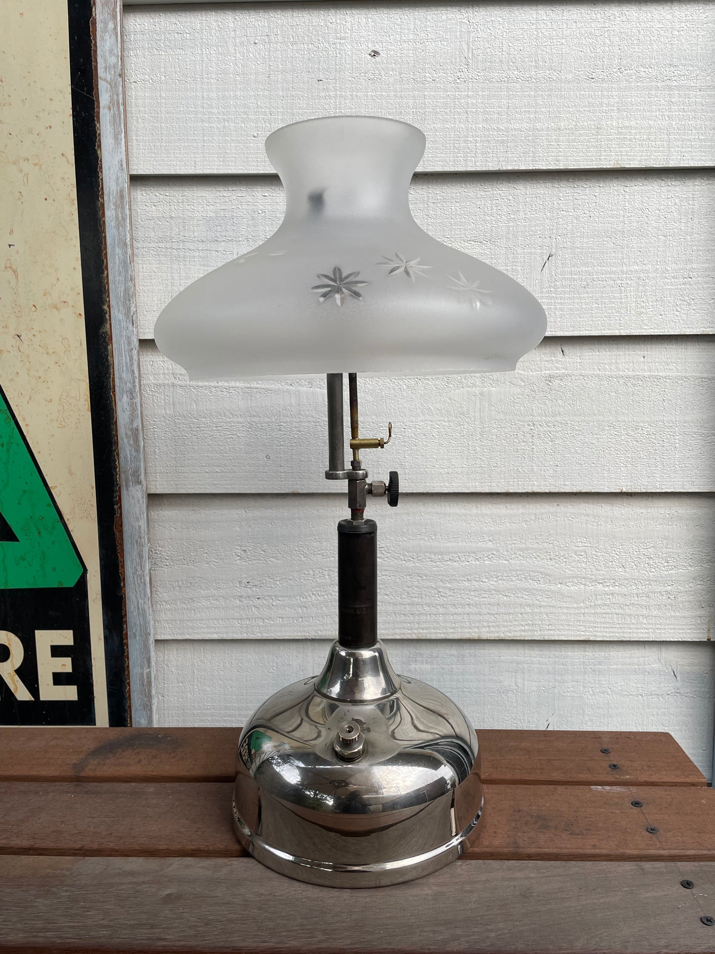 1920's COLEMAN Quick-Lite CQ Lamp & Frosted Glass Shade